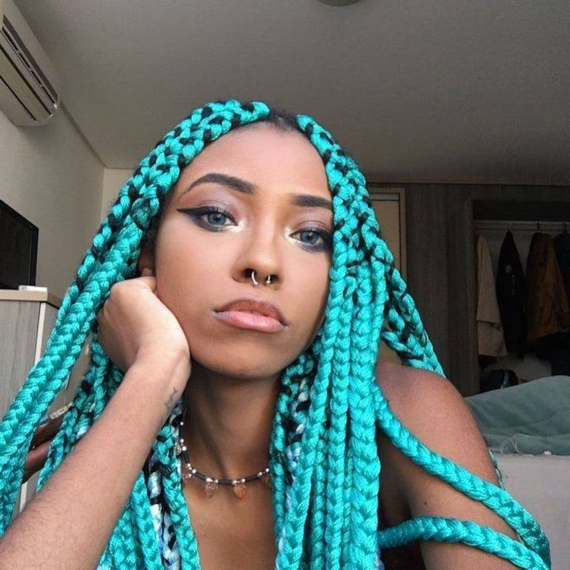 Fashion Trança Box Braids Verde Azulado 