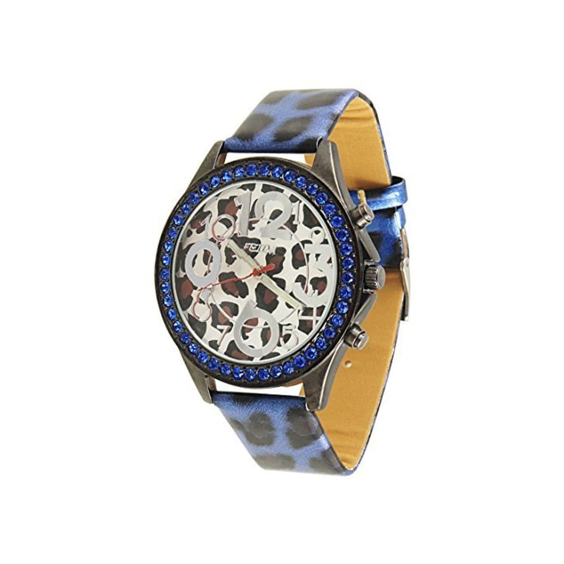 Fashion DealMux Mujer Estampado Leopardo Azul de imitación de Cuero de la Venda Rhinestoone Incrustaciones de Reloj del Caso