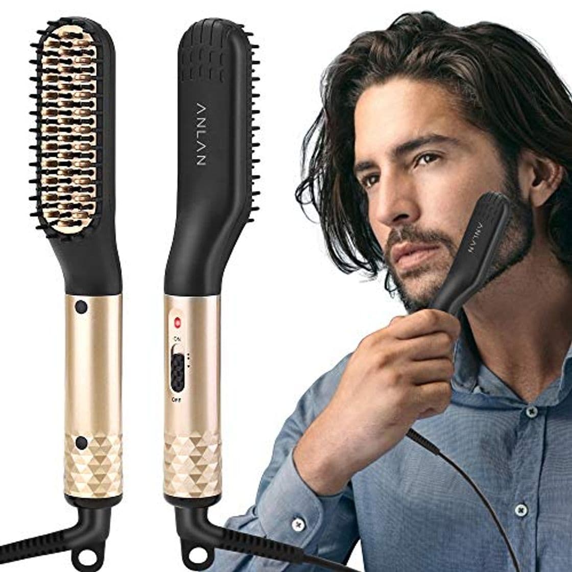 Lugar ANLAN Cepillo Alisador de Barba Plancha de Pelo Flequillo Eléctrico Profesional Peine