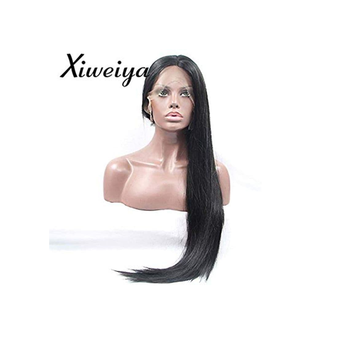 Product Alta calidad aspecto natural 1B negro largo Silky recto pelucas con centro parting sintético Lace Front Peluca Resistente Al Calor Cable de pelo