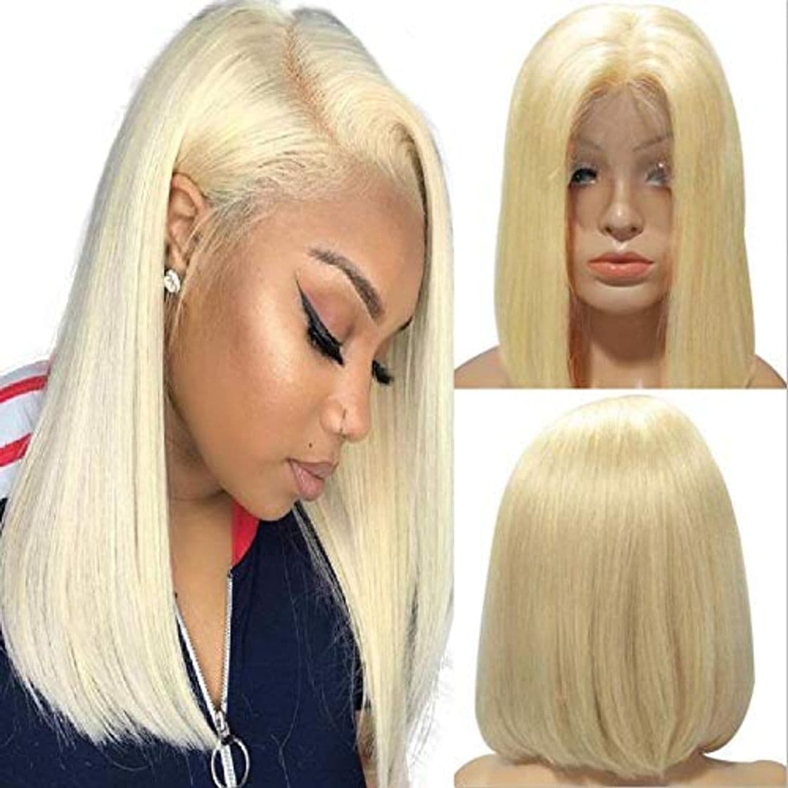 Product Human Lace Front Wig Blond Bob Wig Middle Part 180% Density Full-head