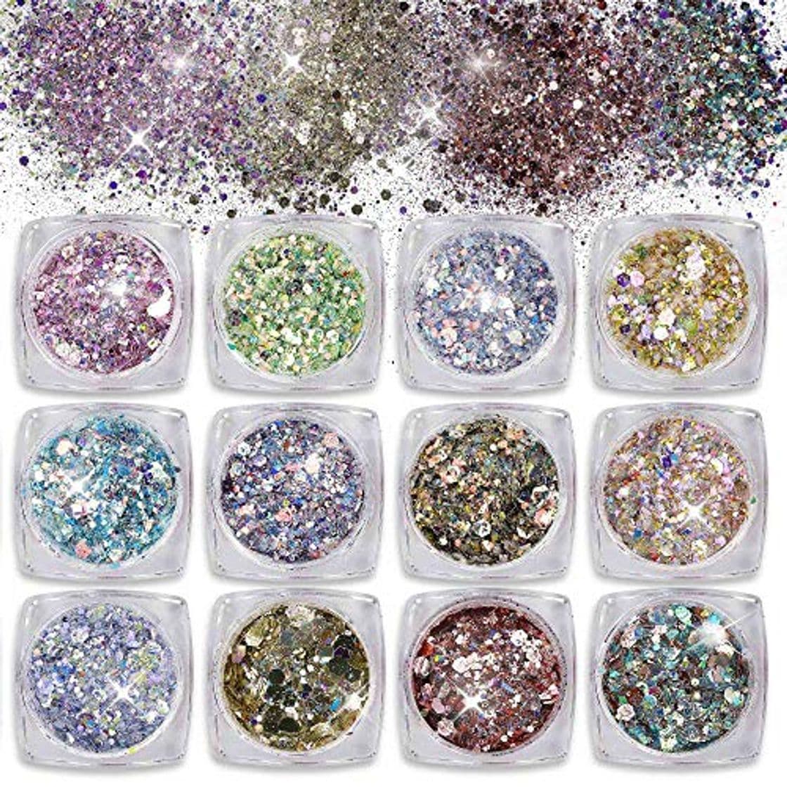 Beauty Purpurinas Polvo 12 Colores Chunky Glitter Paillette Brillante Decoración para Cara Maquillaje