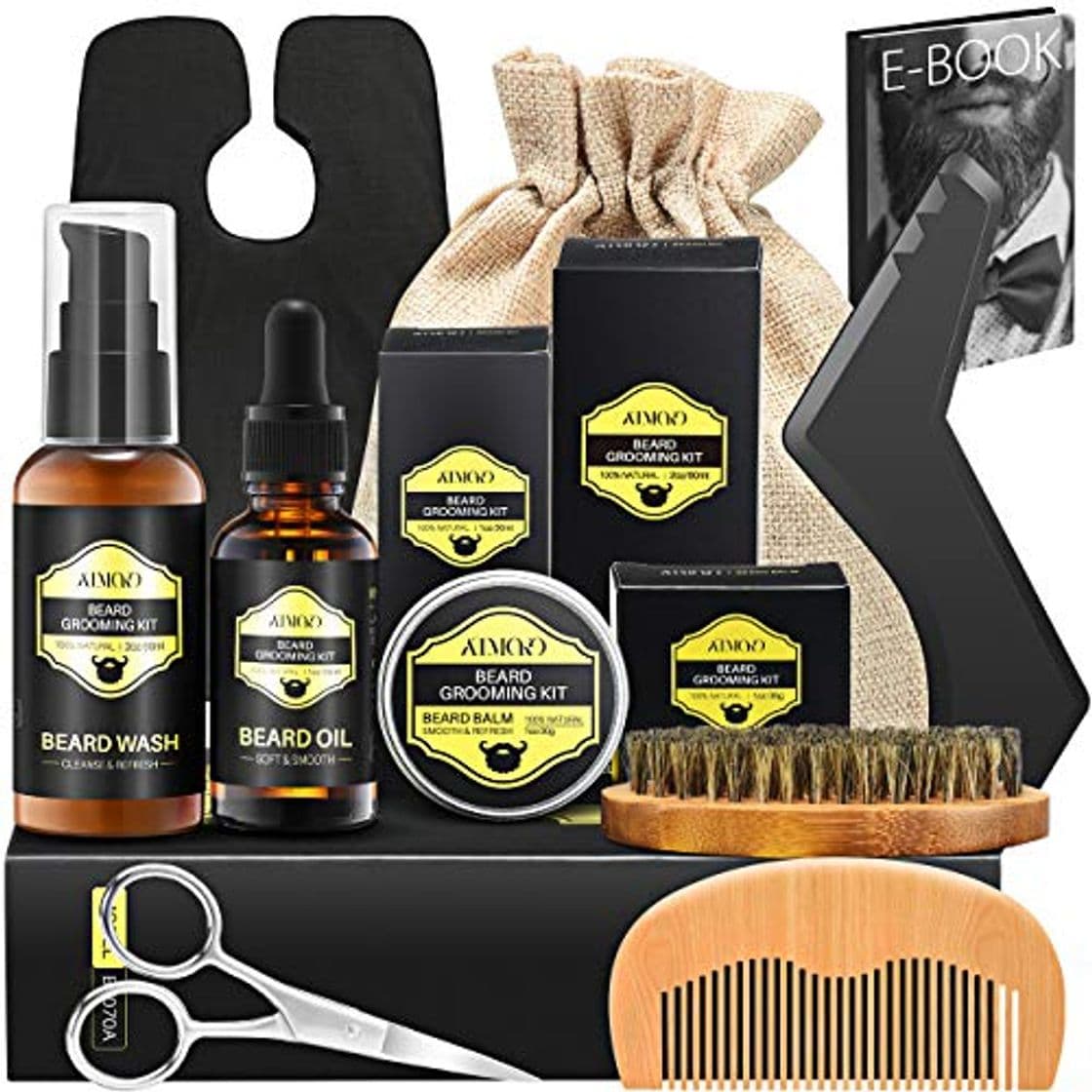 Product Kit Cuidado Barba Hombre, ATMOKO 9PCS Barba Peine, Barba Cepillo, Barba Aceite