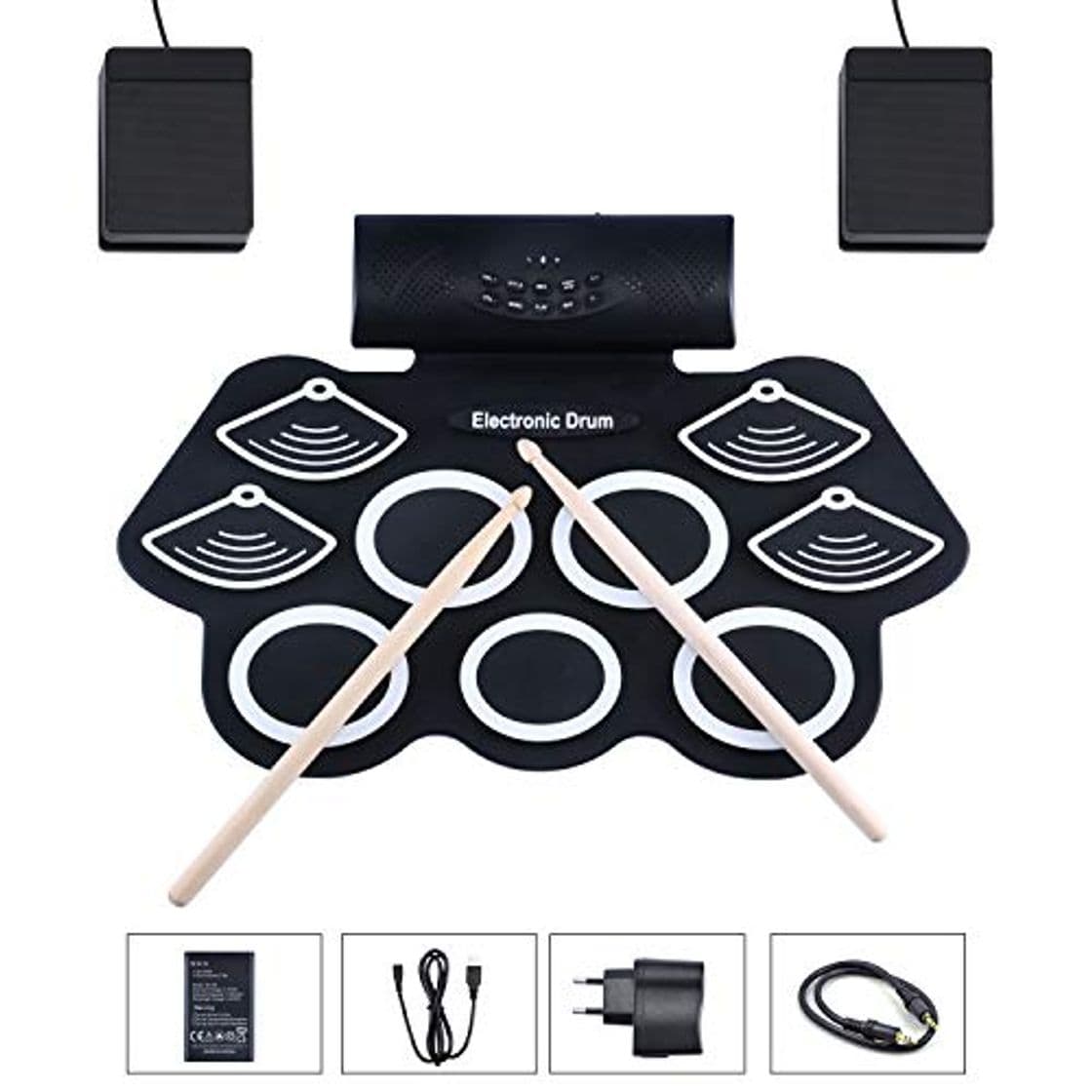 Producto Asmuse Juego de Batería Electrónica Drum Kit Rolling up 9 Almohadillas Eléctrica Drum Kit de Instrumentos para Niños con Altavoz Incorporados Paltillo y Palos