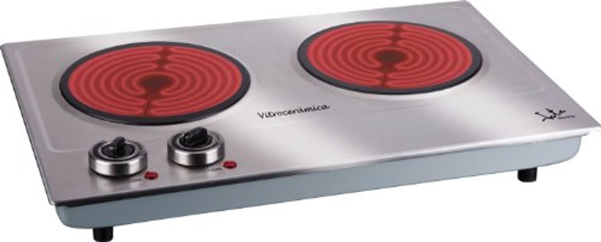 Product Jata V532 Cocina Eléctrica Vitrocerámica 2 Fuegos con Dos Placas de 18 cm Cuerpo de Acero Inoxidable 2 Termostatos Regulables de Temperatura 2400 W