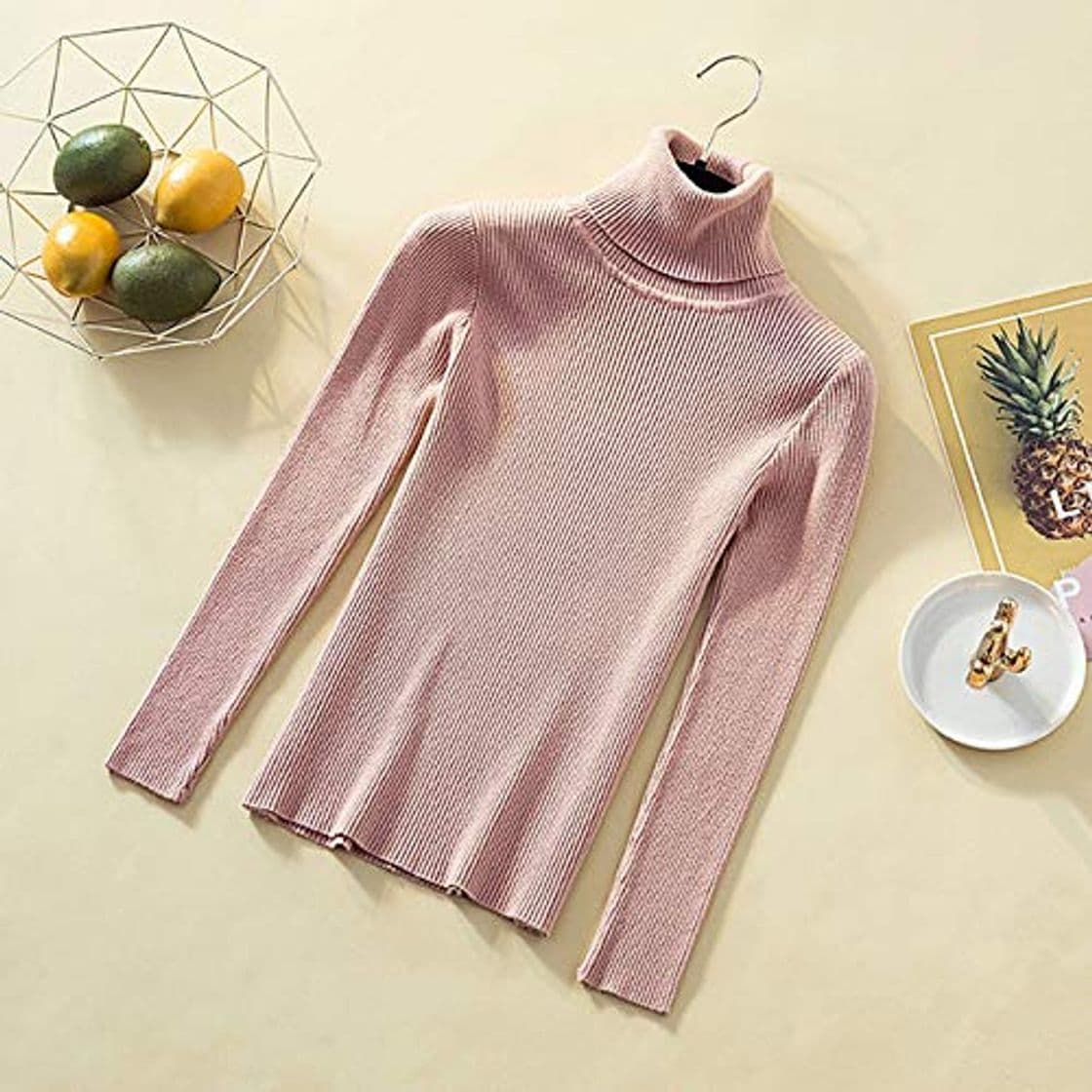 Product LFMYQ Pullover Turtleneck Sweater Women Solid Basic Slim Casual Tops Knitwear Autumn Winter Clothes Women Jumper Sweaters Pull One Size Pink