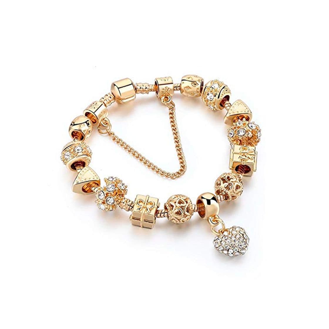 Moda CHEMOXING Joyería de Moda Pulseras con dijes de corazón para Mujeres Cuentas de Cristal Pulseras de Oro Brazaletes para Pulseira Femenina