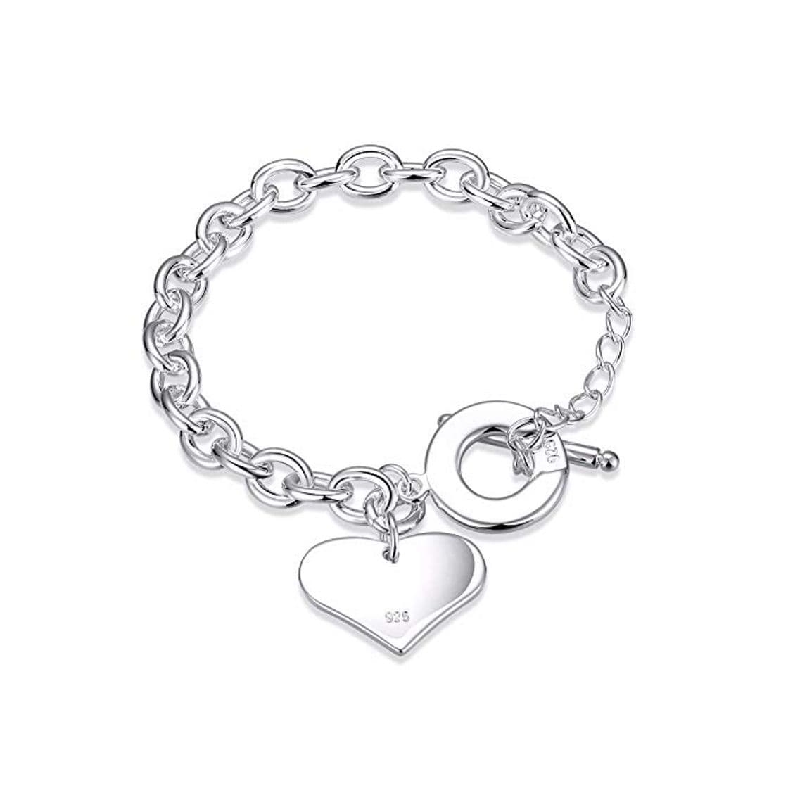 Moda NOBRAND Lekani Fashion Smooth Love Heart Charm Bracelet para Mujer 925 Pulseras de Plata esterlina Pulsera de Cadena de Mano Femenina Pulseira