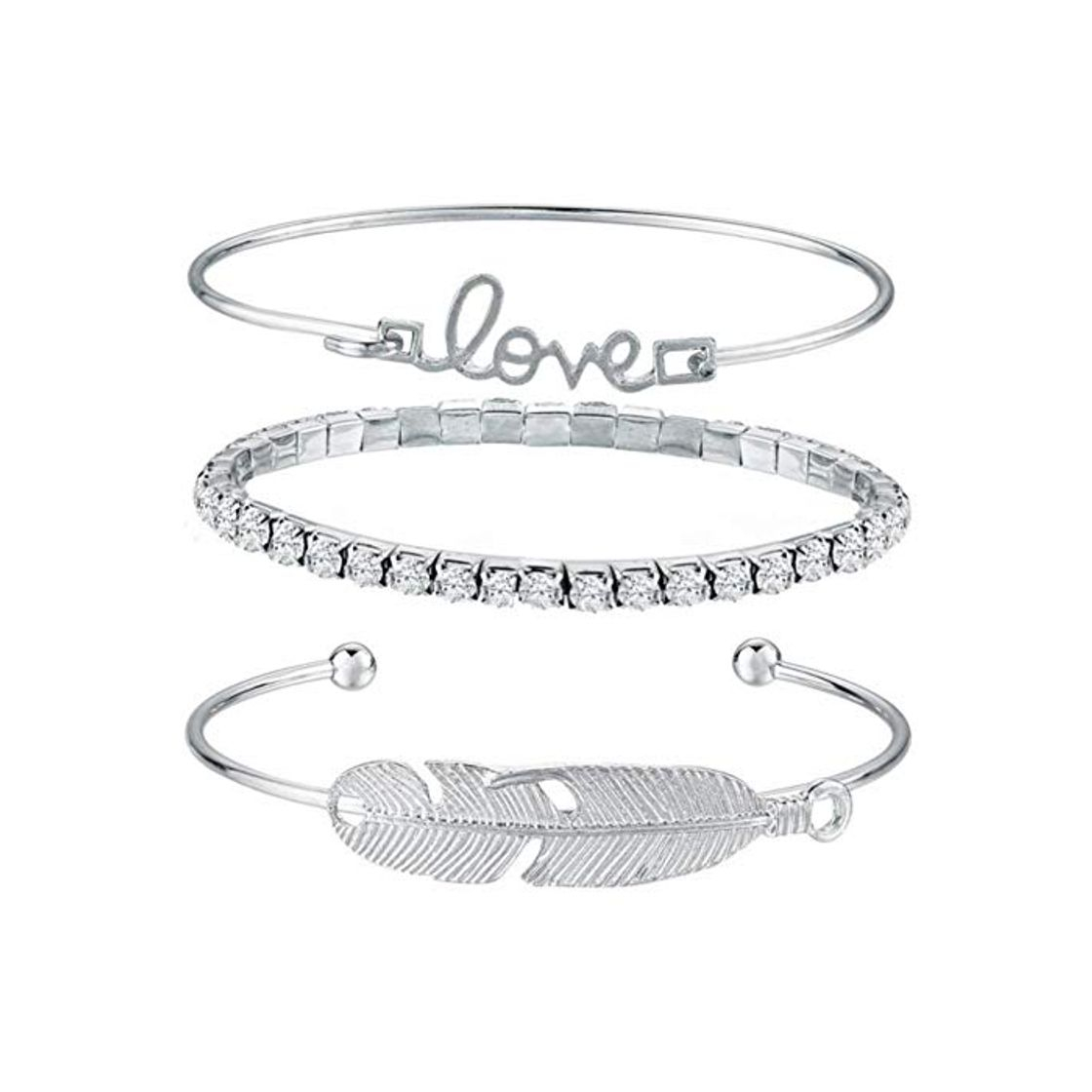 Moda ABDYTE Feminine Feather Love Crystal Pulseras Y Brazaletes Fashion Silve Color   Bangle For Women Gift Brazalete Pulseira Feminina