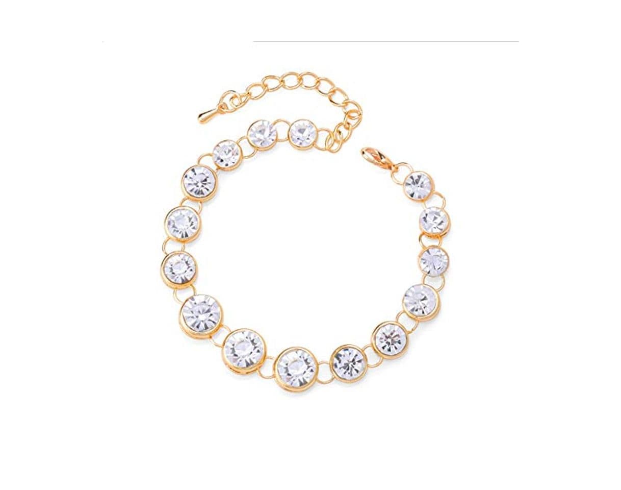 Moda zmnbaa Dedo Dorado De Moda Color Brillante Noble Cuentas De Cristal Austriaco Cadena De Circón Pulsera De Mujer Joyería Femenina Pulseira