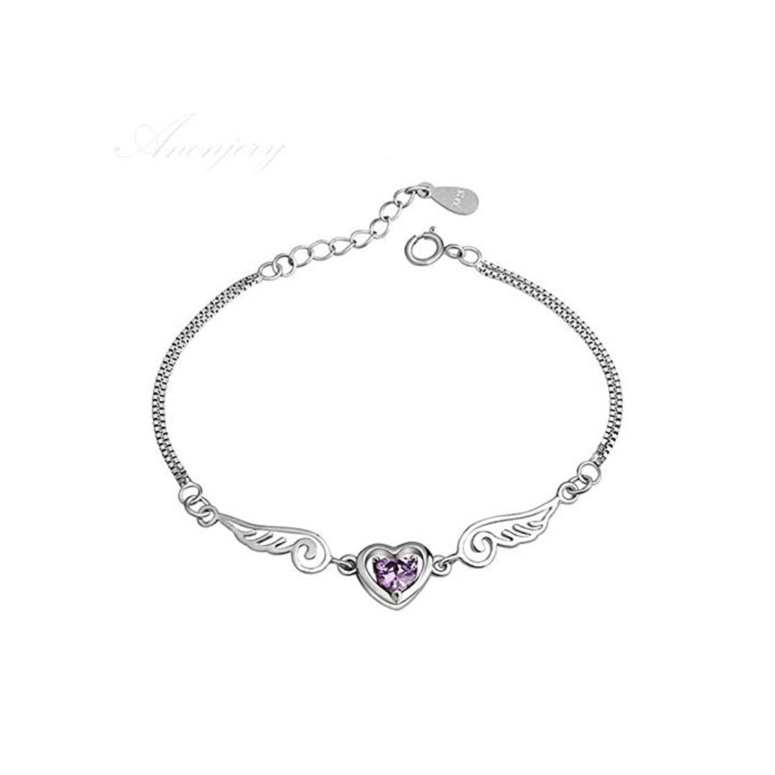 Moda Nobrand 925 Sterling Silver Zircon Angel Wings Lovers Pulsera Brazaletes para Mujer Plata 925 Joyas Pulseira Feminina 20cm