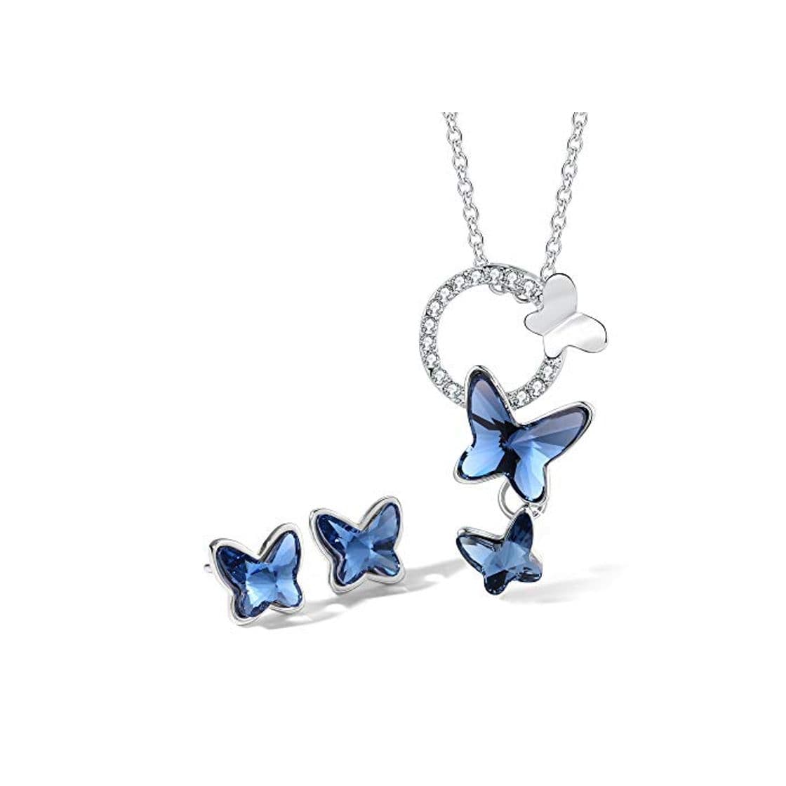 Moda T400 Jewelers Conjuntos de Collar y Pendientes para Mujer Colgante de Mariposa con Cristal de Azul