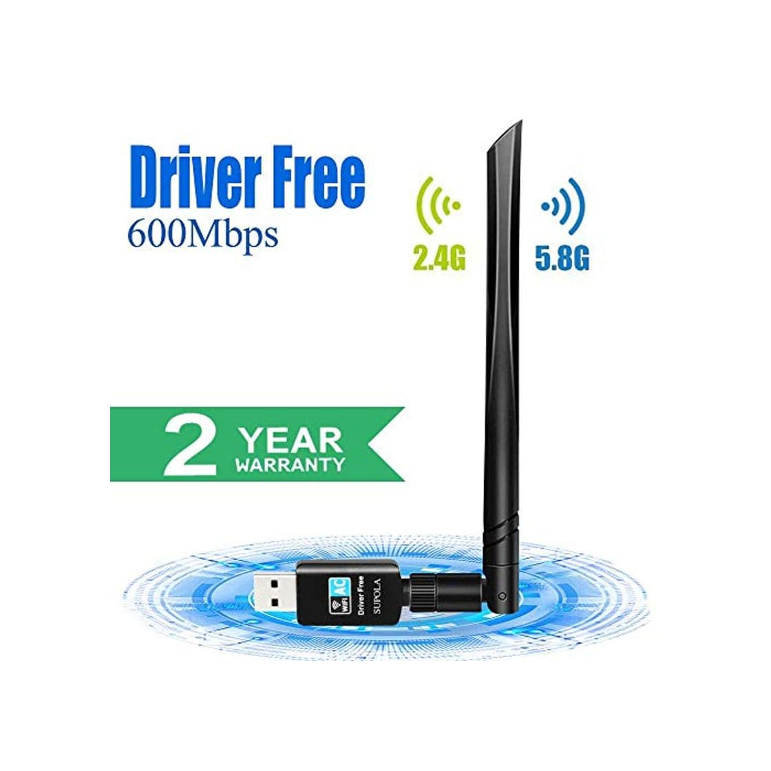 Electronic SUPOLA WiFi Antena USB WiFi Adaptador AC600Mbps Driver Free-Auto WiFi Dongle 5dBi