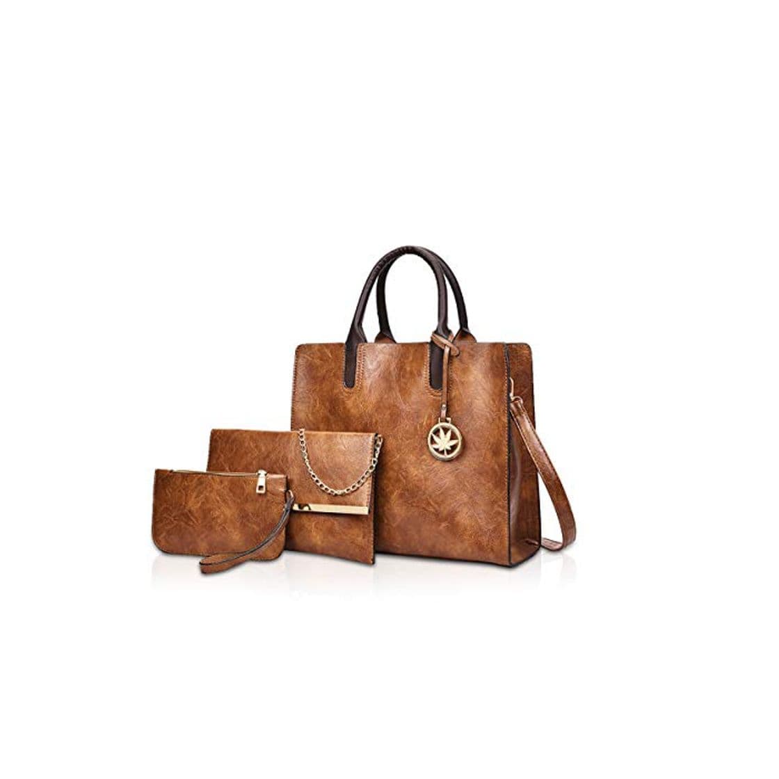 Producto NICOLE&DORIS Bolsos Mujer 3 Piezas Bolso de Cuero para Damas Bolsos Totes Bolso de Bandolera Monedero marrón