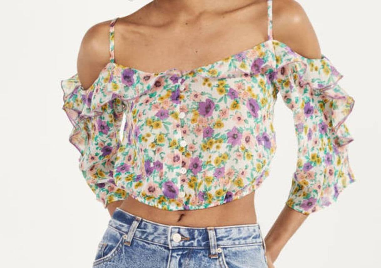 Moda Blusa Mesonera de flores Bershka🌺🌸 