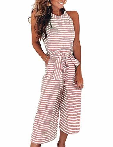 Product FeelinGirl Mono Largo Mujer Verano O Jumpsuit Cintura Alta con Bosillo Cuello