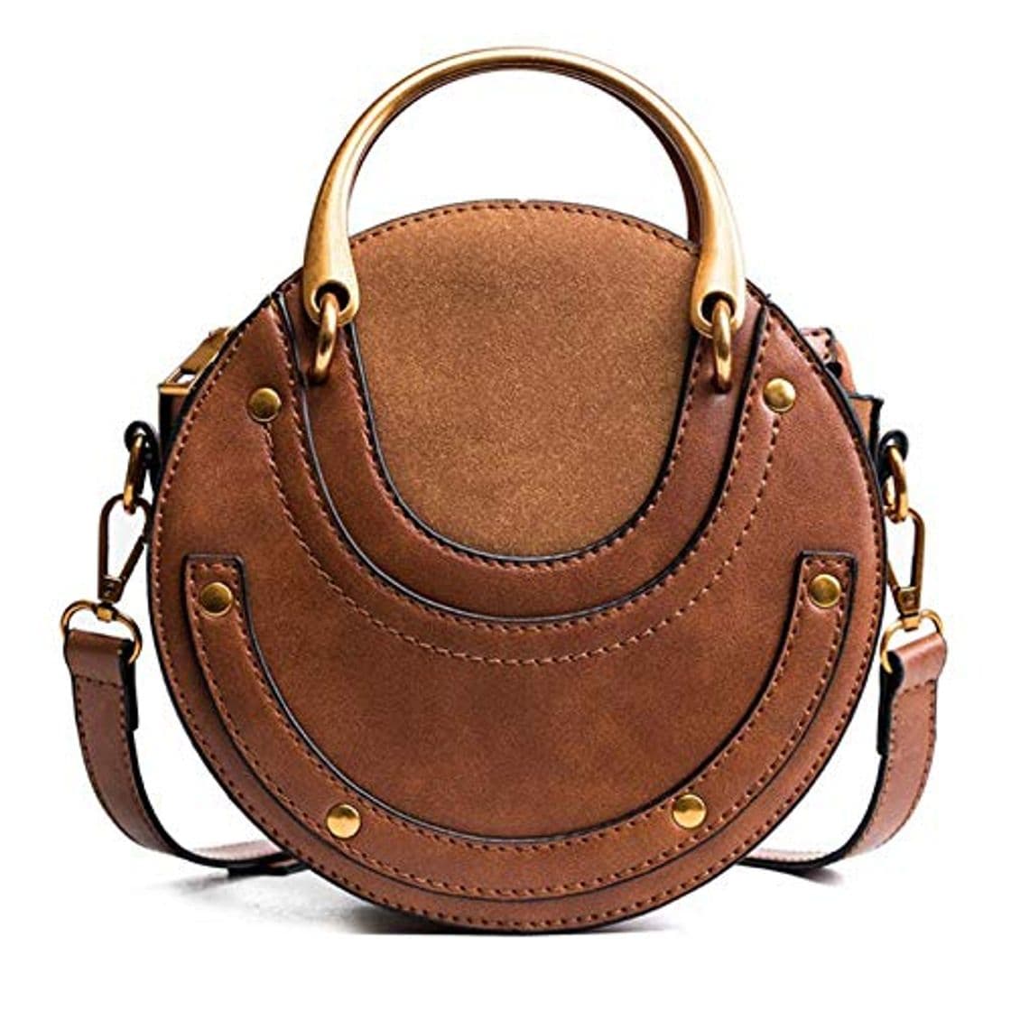 Product shuangklei Bolso De Hombro De Cuero Vintage Bolso Redondo De Mujer Elegante