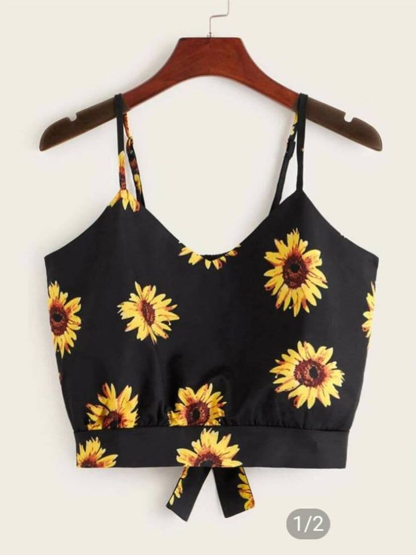 Moda Top De Tirante De Espalda c/Cordón Con Estampado De Girasol