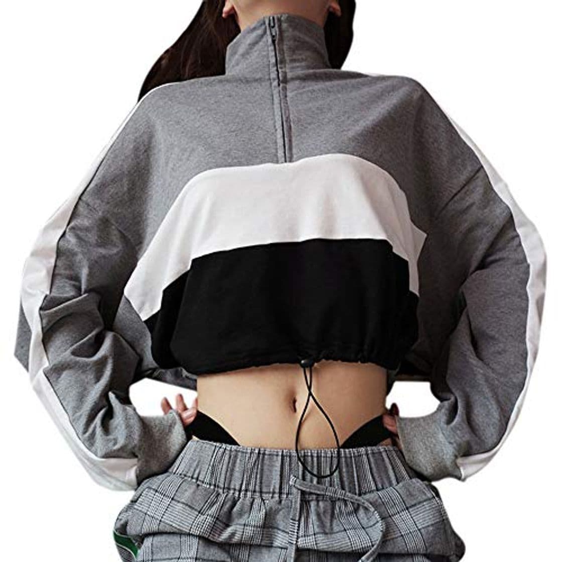 Product Overdose Sudadera con Capucha De Manga Larga para Mujer Blusa con Cremallera Crop Stand Cool Tops Patchworkl con Cremallera Camiseta Top Sudadera