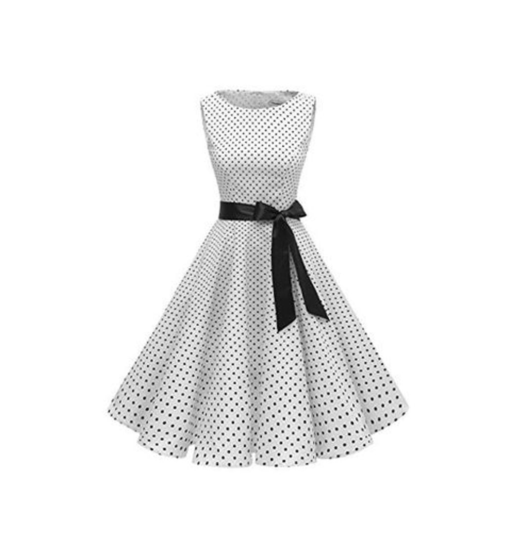 Moda Gardenwed Vestidos Mujer Sin Mangas Cóctel Fiesta Retro Pin Up White Small Black Dot XS