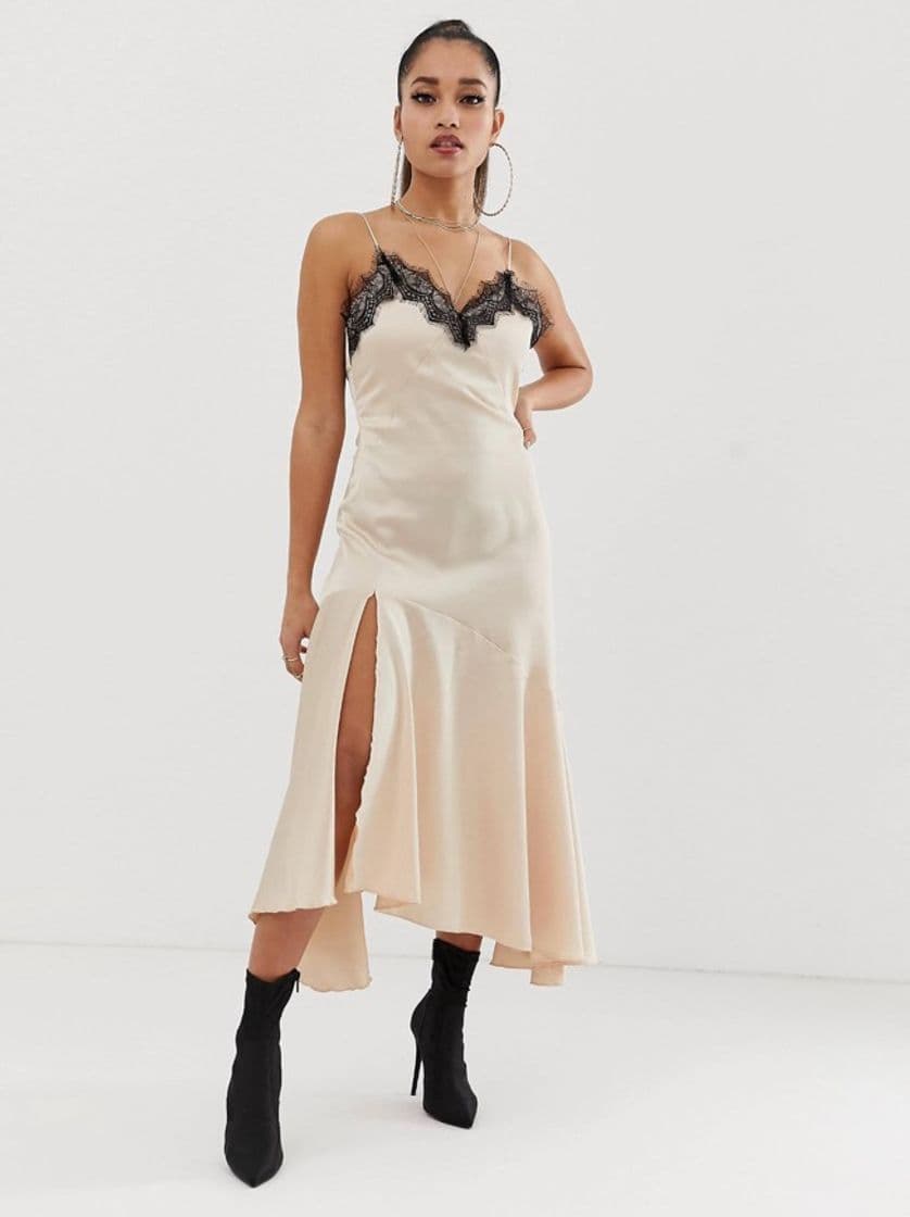 Fashion Boohoo  Satin Slip Dress in Nude 