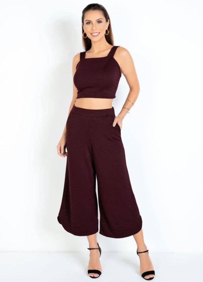 Moda Conjunto Listrada Blusa Cropped e Calça

