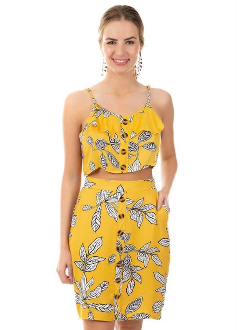 Moda Conjunto Estampa Floral Amarelo Cativa 