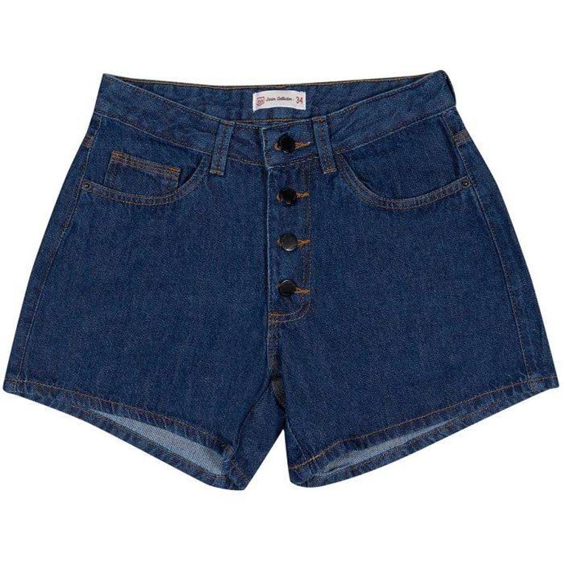 Moda Short Feminino Jeans Confort Com Vista Abotoada Azul Escuro