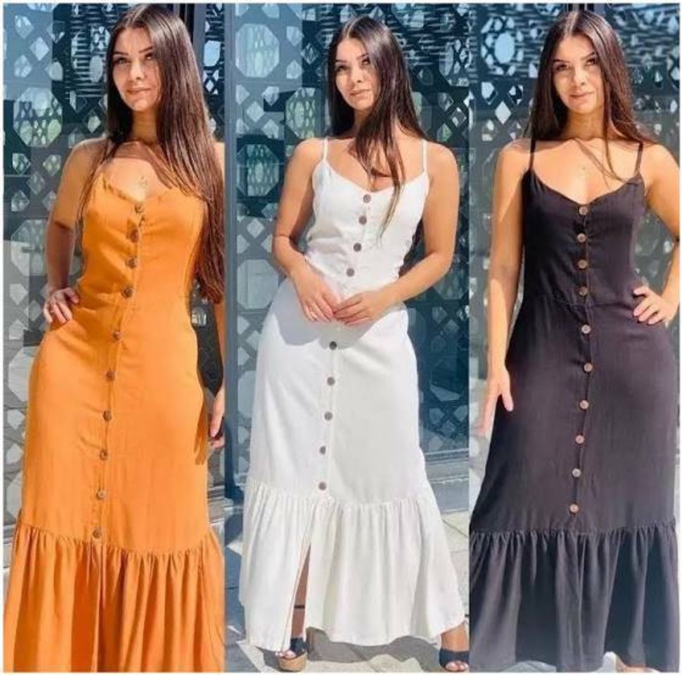 Moda Vestido Longo com Botão e Alça Regulável Blogueira Top