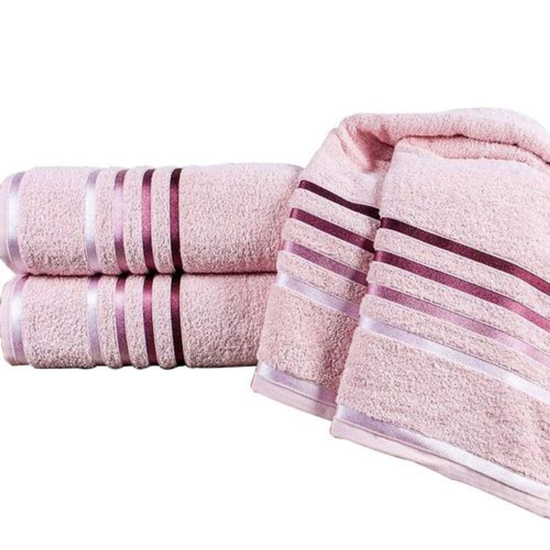 Moda Kit Com 3 Toalhas De Banho Cor De Rosa 70cm X 130cm Mônaco