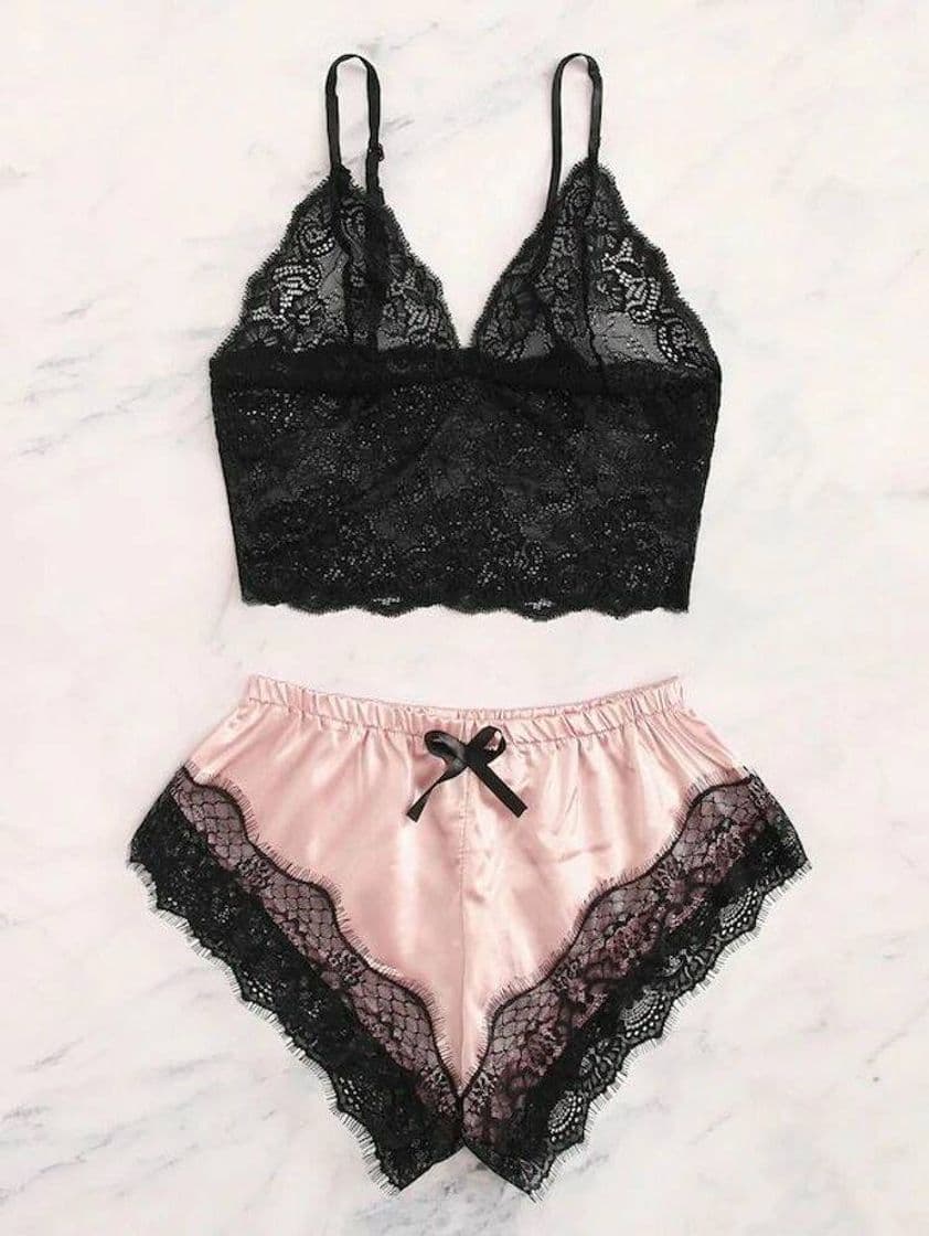 Moda Conjunto de Lingerie de Renda flor