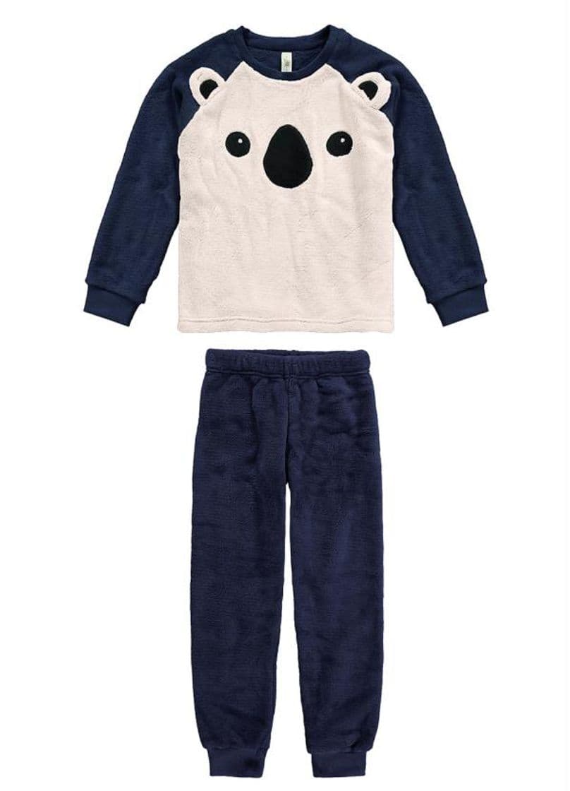 Moda Pijama Azul Marinho Infantil com Bordado

