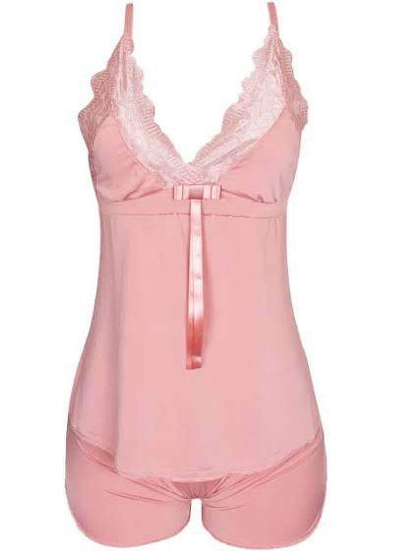 Moda Baby Doll em Liganete Liso e Renda K03 Salmao 