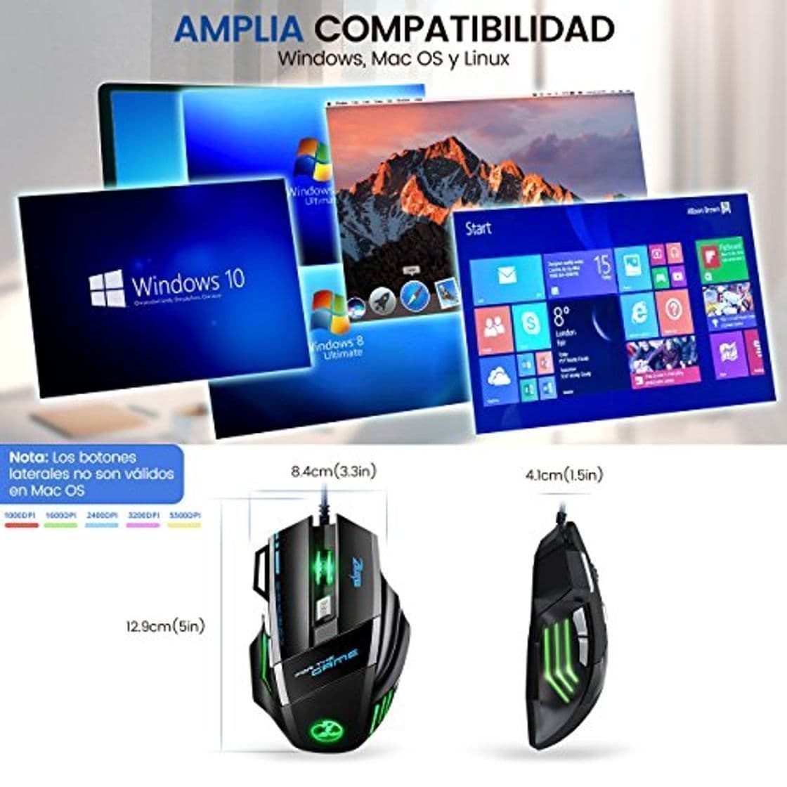 Electrónica [Versión Actualizada] Zelotes Ratón Profesional LED óptico 5500 DPI 7 Botón USB