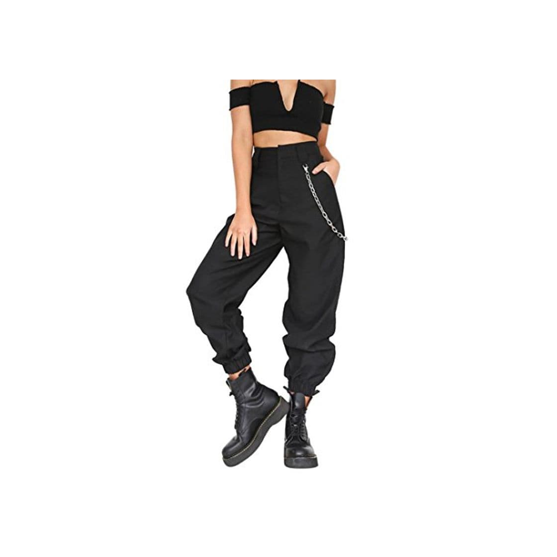 Product LHWY-Pantalones Pantalones Cargo Color SóLido Mujer Hip Hop Harem Negro Casuales PantalóN