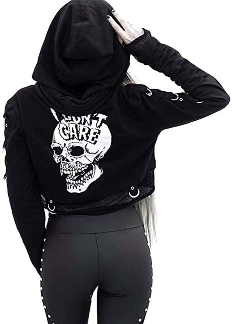 Moda Sudaderas Cortas Mujer Crop Top, K-Youth Estilo Gótico Halloween Calavera I Don't