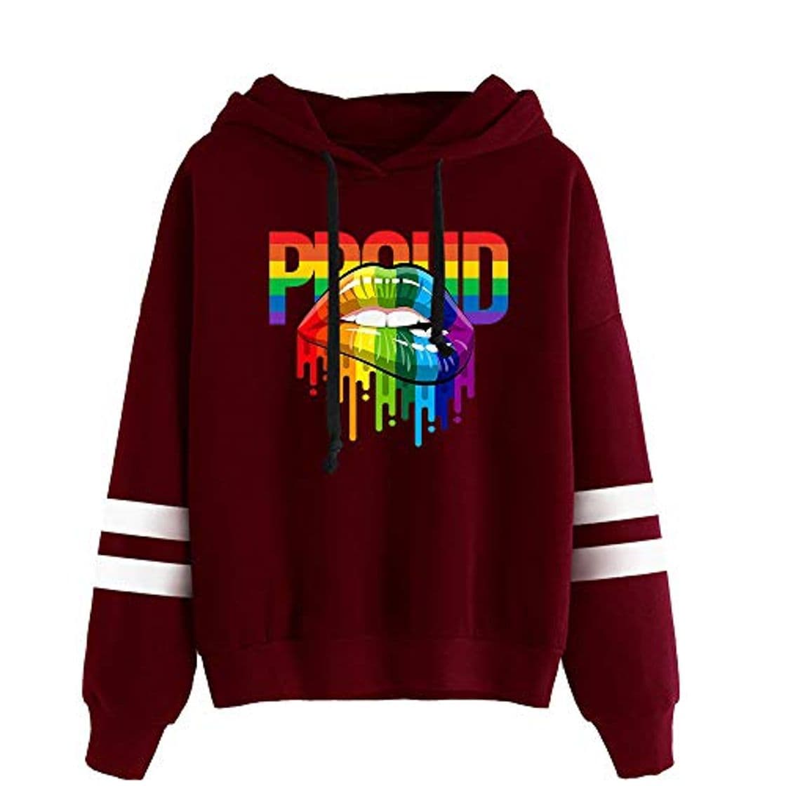 Product LGBT Sudadera con Capucha Estampada de Letras Top Manga Larga Rayas Mujer