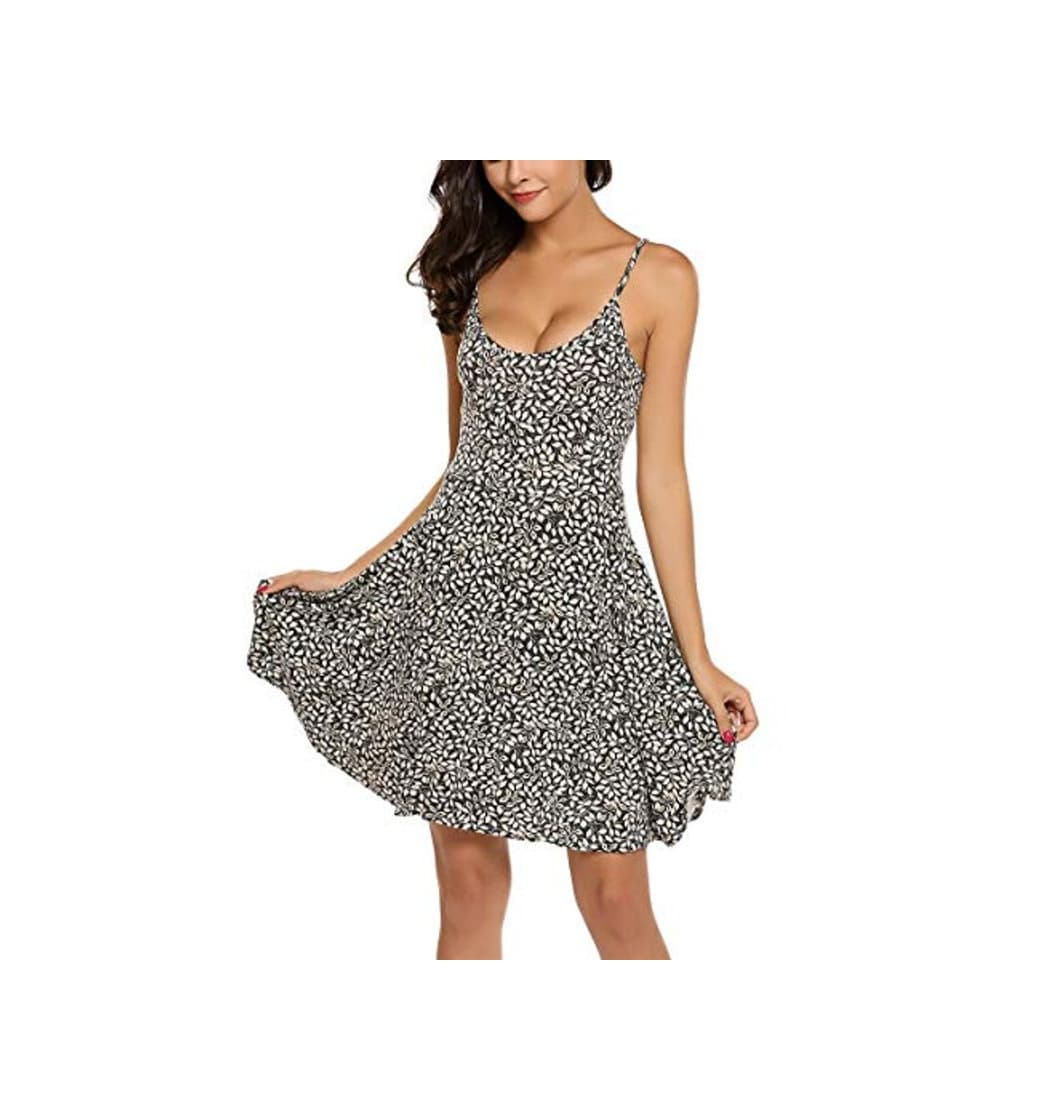 Fashion UNibelle Vestidos Mujer Verano Sin Mangas Falda Floral Corto Casual Sexy Dress Negro L