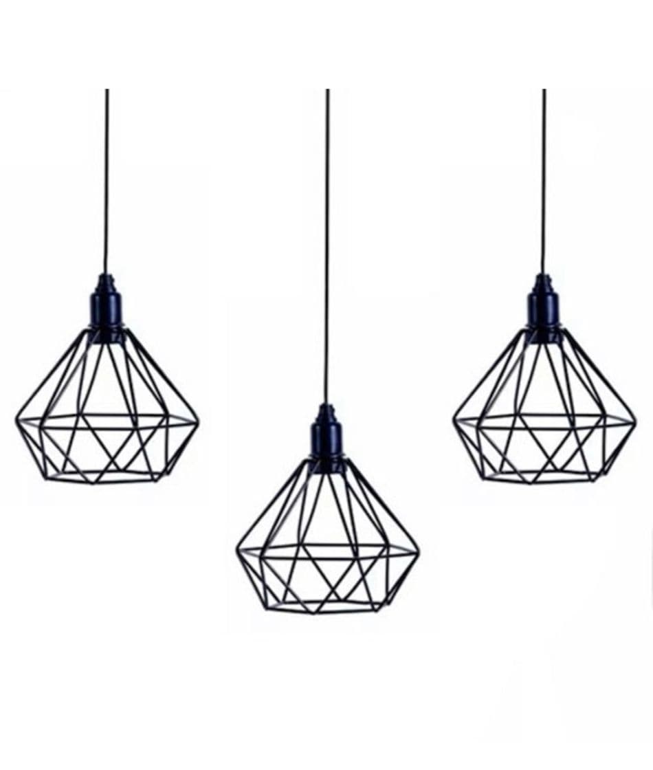 Fashion Trio Lustre Luminária Pendente Aramado Diamante Preto