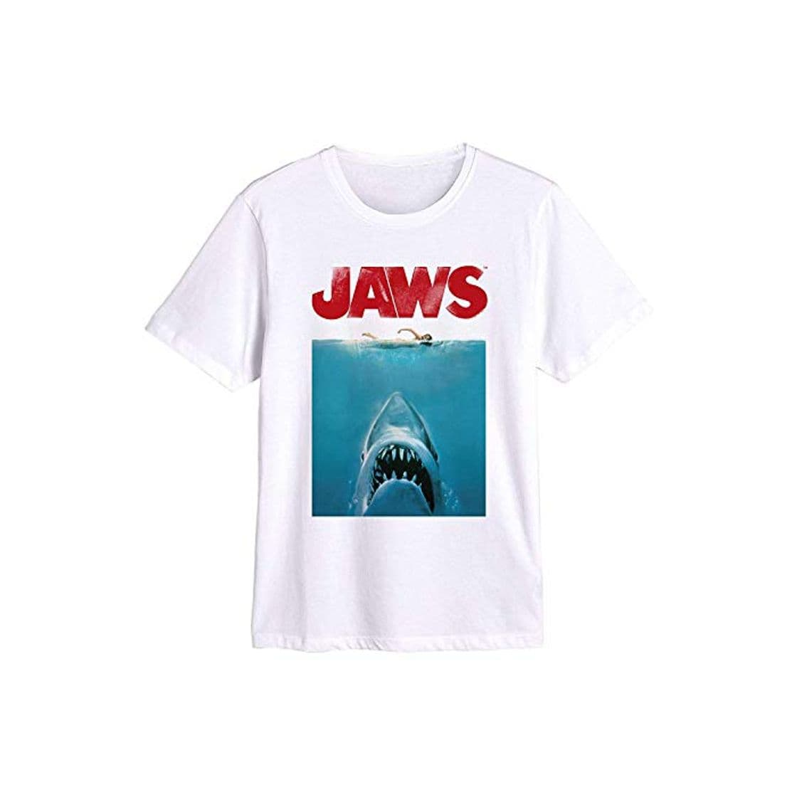 Fashion Jaws - Tiburón & Nadador Distressed - Camiseta Oficial Hombre - Blanco