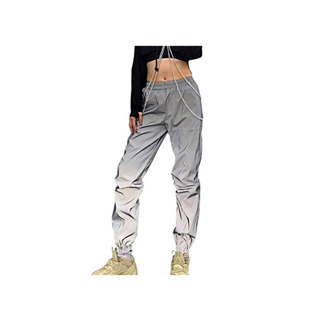 Product Greetuny 1pcs Personalidad Harajuku Pantalones Mujer Flash Reflectante Trousers Ocio Hip Hop