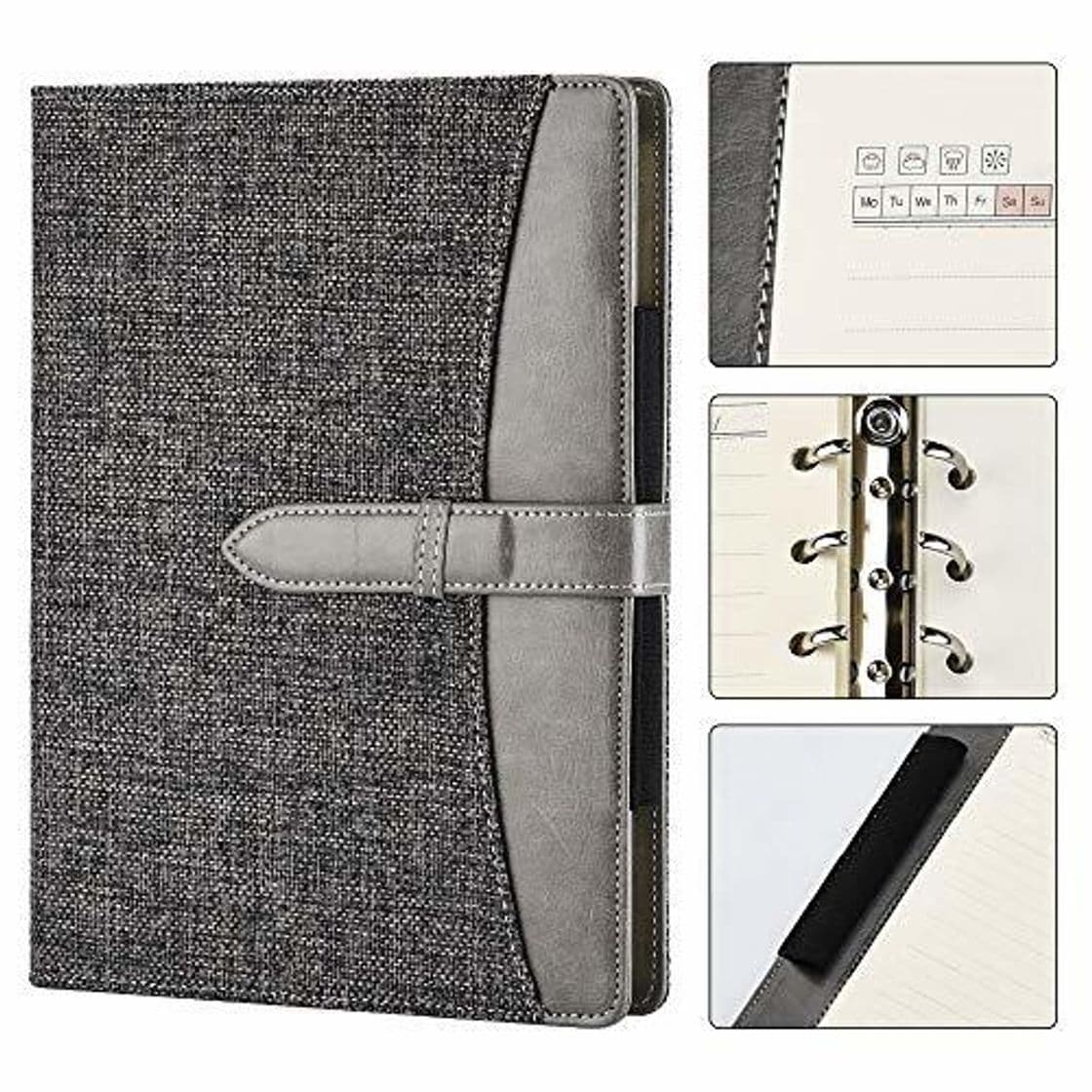 Producto SEEALLDE Cuaderno de Lino A5 Cuaderno Recargable de Calidad con Portabolígrafo,Carpeta de