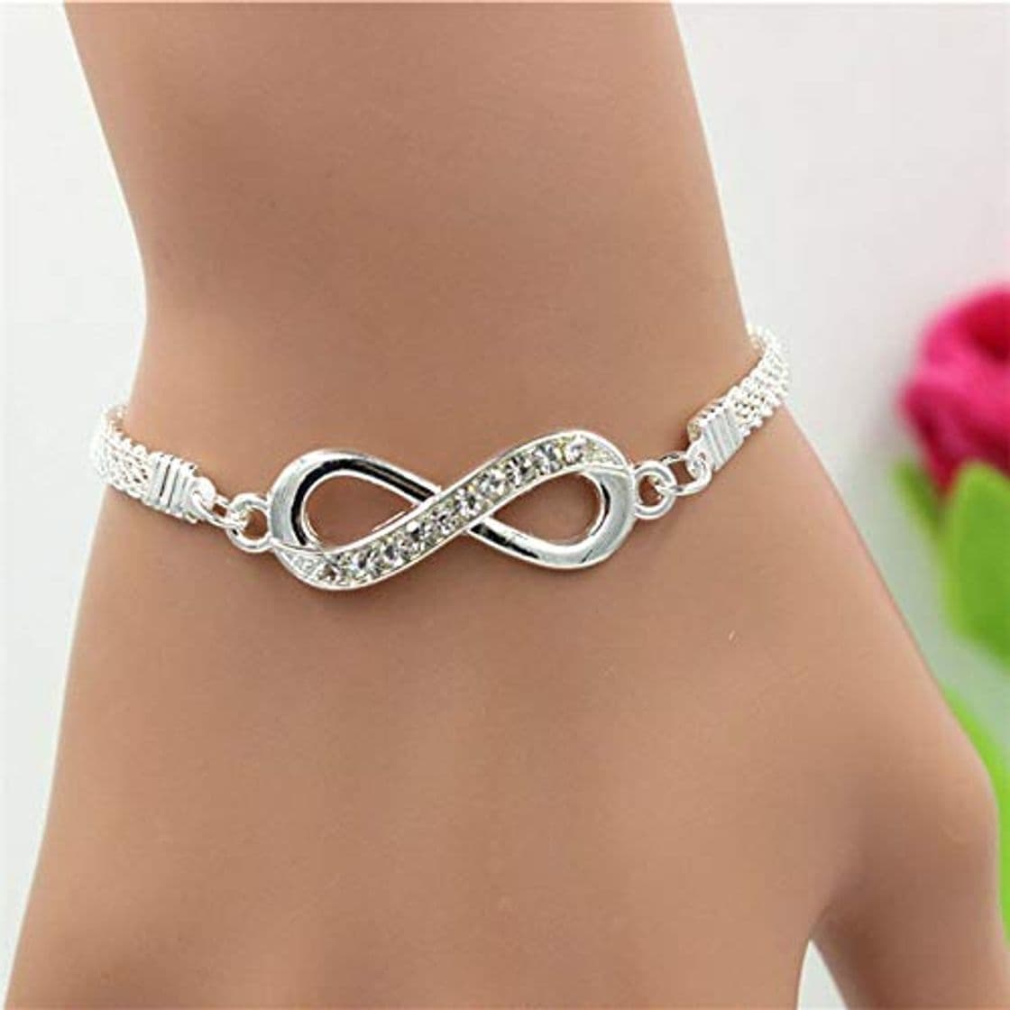 Product GUANGUA 2 Piezas Precio Elegante Rhinestone Infinito Pulsera Conector Pulsera Metal aleación Plata