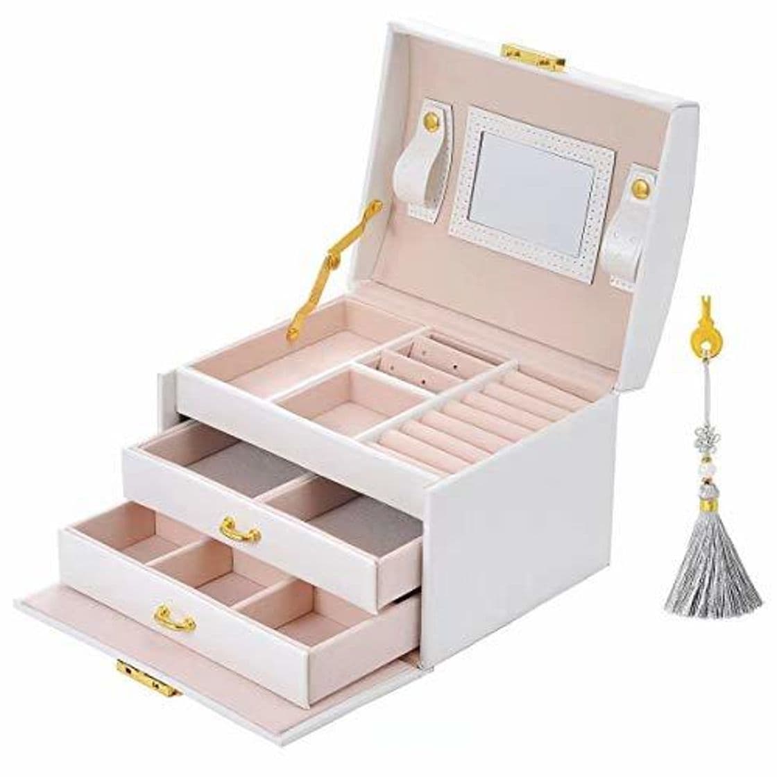 Moda Sonnis Caja Joyero Caja de Joyas,Estuche Rectangular para Guardar Joyas,Pendientes,Anillos y Collares,Espejo