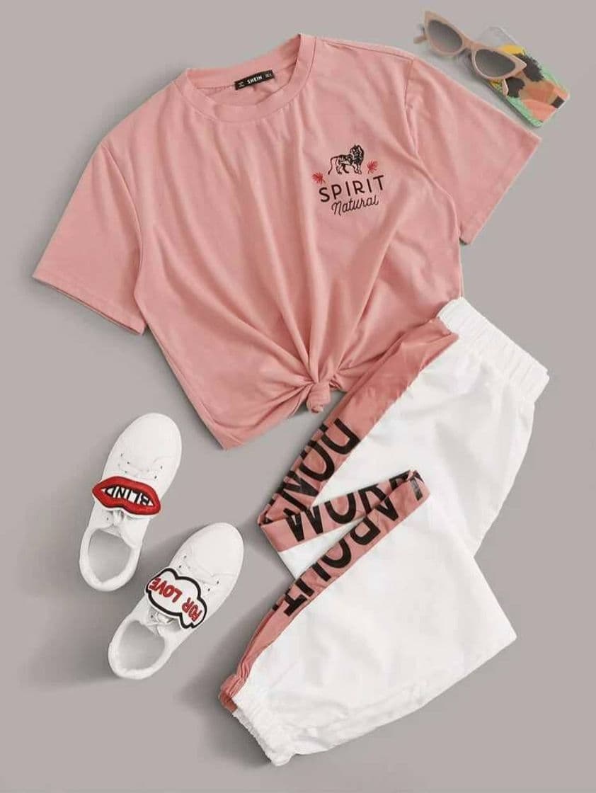 Fashion Short Sleeve Tee & Contrast Side Seam Jogger Set | SHEIN USA