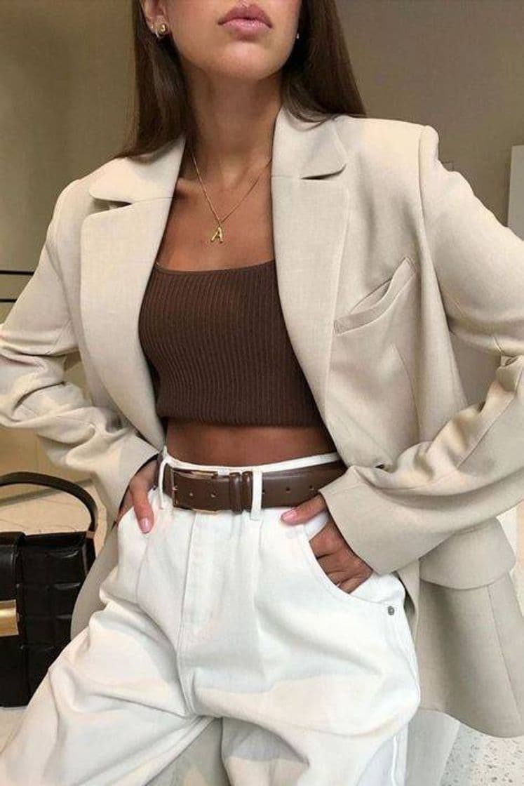 Fashion Beige Blazer With White Pants 