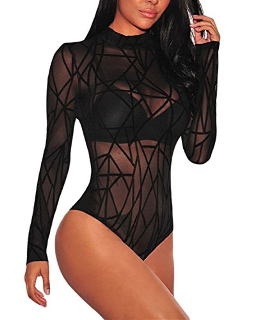 Product Aranmei Body Elástico para Mujer Body De Manga Larga para Mujer Mono