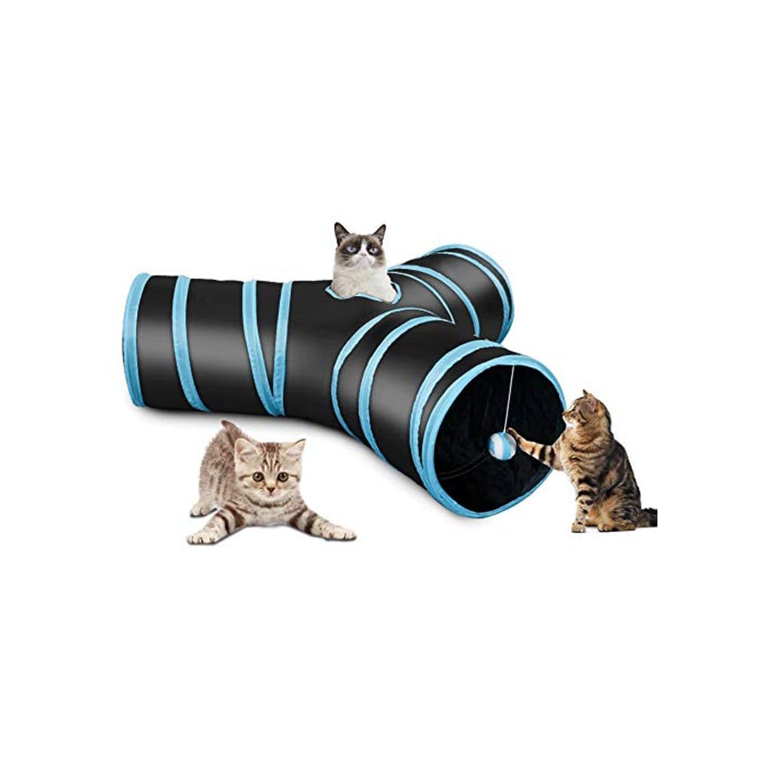 Product CO-Z Túnel Plegable para Gatos de 3 Vías con Bola Juguete para