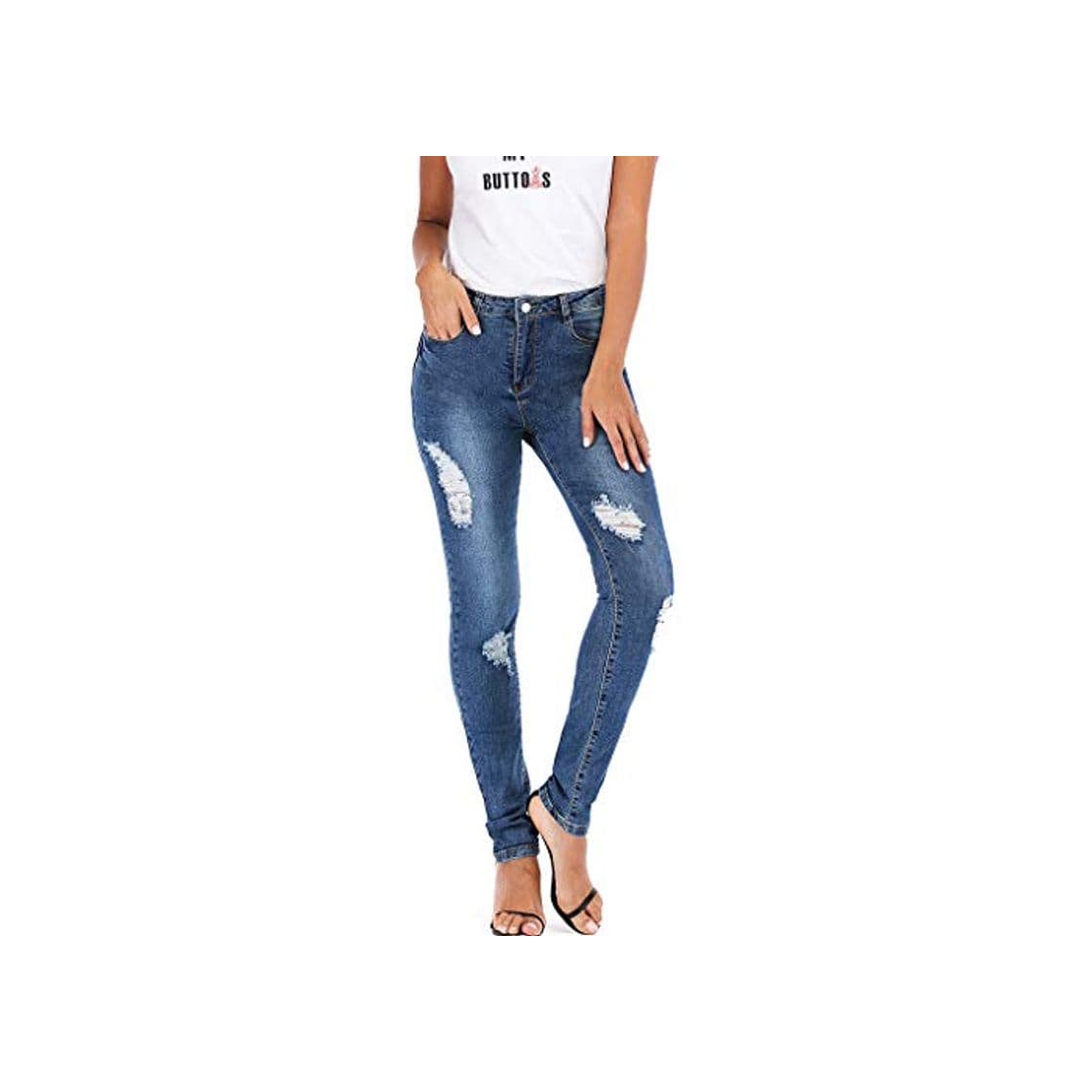 Producto MEIbax Moda Casual botón Cintura Alta Damas Jeans Pantalones lápiz Pantalones lápiz Bolsa Caderas señoras Medias