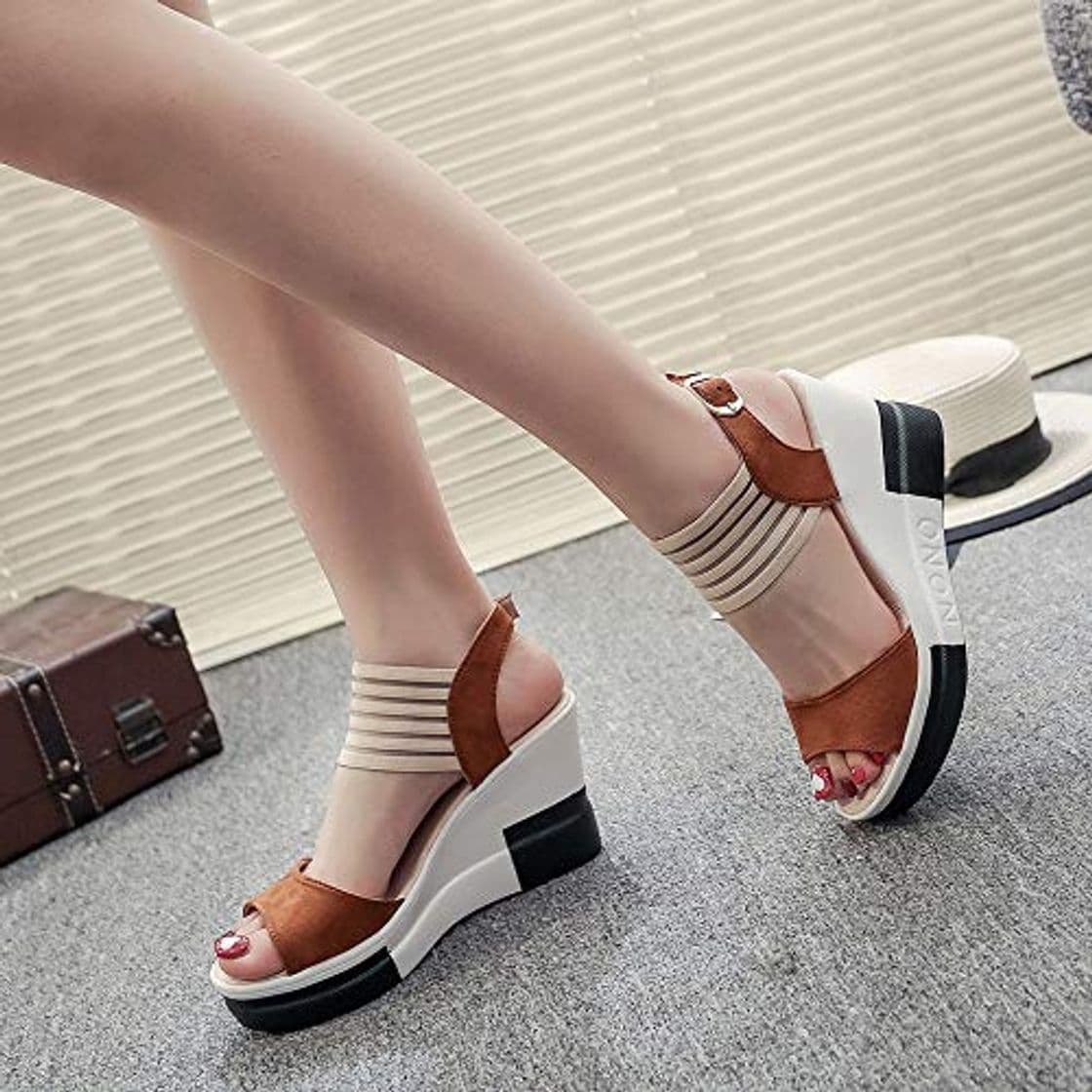 Producto COOLCEPT Mujer Moda Mulas Tacón De Cuña Slides Sandalias Plataforma Verano Zapatos Tacon Alto Sandalias Sin Cordones Black Talla 34 Asian